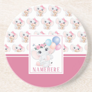 Girly Pink Elephant mit Bow und Balloon Muster Getränkeuntersetzer
