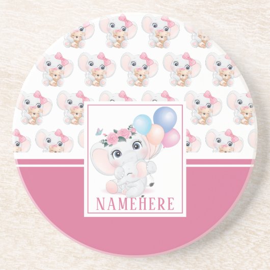 Girly Pink Elephant mit Bow und Balloon Muster Getränkeuntersetzer (Vorne)