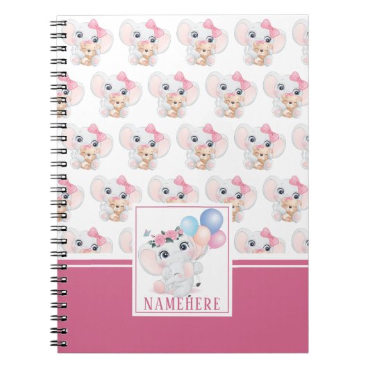 Girly Pink Elephant mit Bow und Balloon Muster Notizblock (Vorderseite)