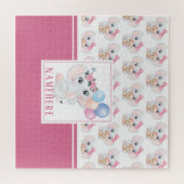 Girly Pink Elephant mit Bow und Balloon Muster Puzzle (Horizontal)