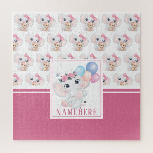 Girly Pink Elephant mit Bow und Balloon Muster Puzzle (Vertikal)