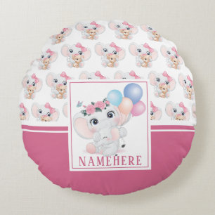 Girly Pink Elephant mit Bow und Balloon Muster Rundes Kissen