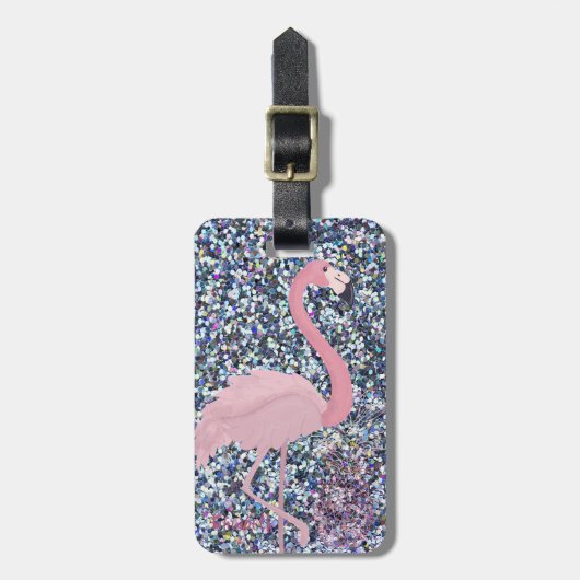 Girly Pink Flamingo, Ananas, Glitzer Personalisier Gepäckanhänger (Vorderseite vertikal)