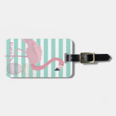 Girly Pink Flamingo, Ananas Minze Weiße Streifen Gepäckanhänger (Vorderseite horizontal)