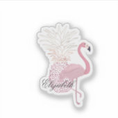 Girly Pink Flamingo, Ananas - Personalisiert Aufkleber (Vorderseite)