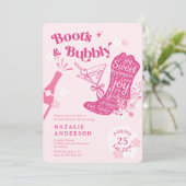 Girly Pink Floral Boots & Bubbly Brautparty Einladung (Stehend Vorderseite)