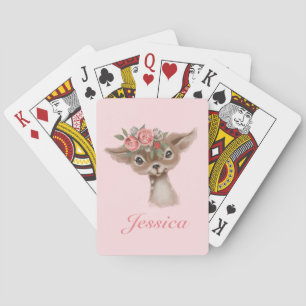 Girly Pink Floral Deer Spielkarten