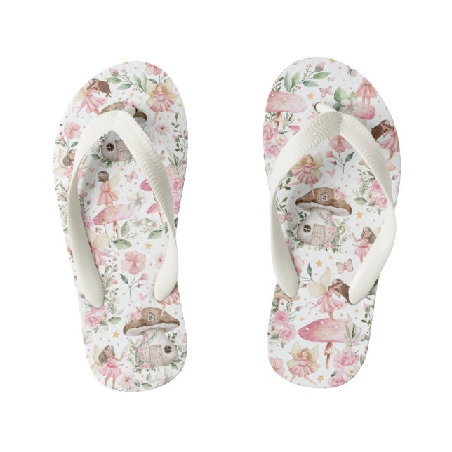 Girly Pink Floral Fairy Garden Kinderbadesandalen (Fußbett)