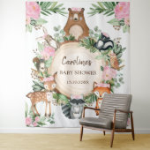 Girly Pink Floral Woodland Babydusche Hintergrund Wandteppich (Beispiel)