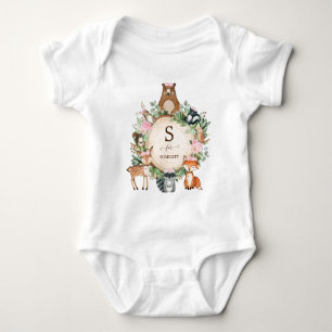 Girly Pink Floral Woodland Tiere Custom Monogram Baby Strampler