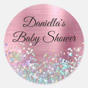 Girly Pink Foil Holo Glitzer Babydusche Runder Aufkleber