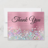 Girly Pink Foil Holo Glitzer Dankeskarte (Vorderseite)