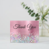 Girly Pink Foil Holo Glitzer Dankeskarte (Stehend Vorderseite)