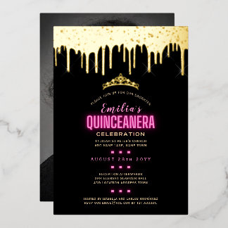Girly Pink FOTO Birthday Quinceanera Folieneinladung
