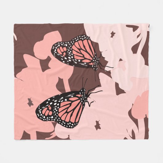 Girly Pink Fütternd Monarch Butterfly Pair Fleecedecke (Vorderseite (Horizontal))