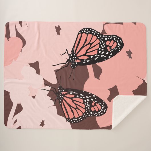 Girly Pink Fütternd Monarch Butterfly Pair Sherpadecke (Vorderseite (Horizontal))