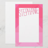 Girly Pink Geometric Muster Monogramm Briefpapier (Vorne/Hinten)