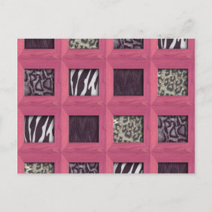 Girly Pink Gerahmte Tierdrucke aus Holz Postkarte