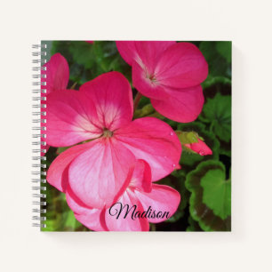 Girly Pink Geranium Blume mit Waterdropp Foto Notizblock