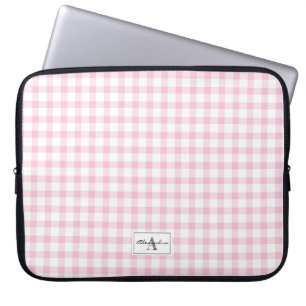 Girly Pink Gingham Kariert Checked Pattern Monogra Laptopschutzhülle