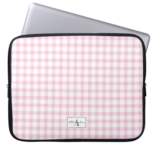 Girly Pink Gingham Kariert Checked Pattern Monogra Laptopschutzhülle (Vorderseite)