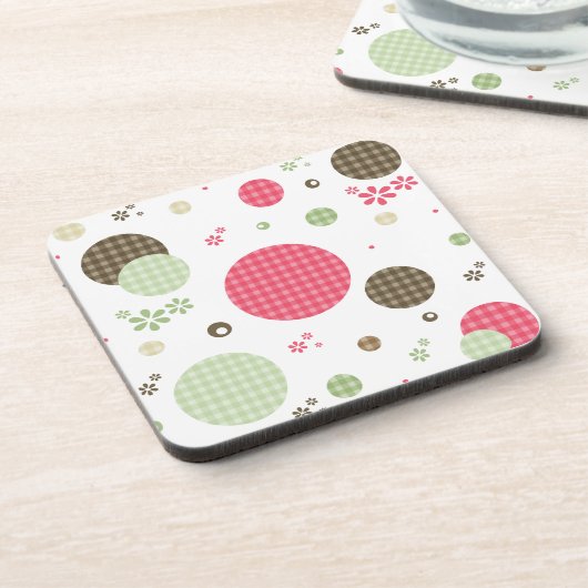 Girly Pink Gingham Pattern Circles Niedlich Daisie Getränkeuntersetzer (Linke Seite)