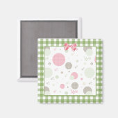 Girly Pink Gingham Pattern Circles Niedlich Daisie Magnet (Vorderseite/Rückseite)