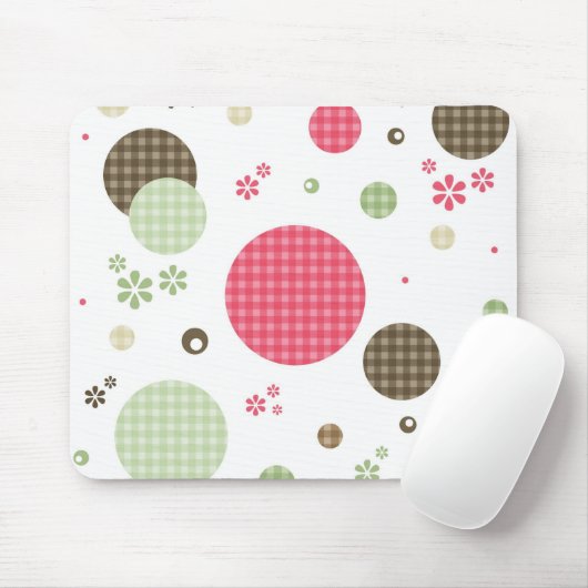 Girly Pink Gingham Pattern Circles Niedlich Daisie Mousepad (Mit Mouse)