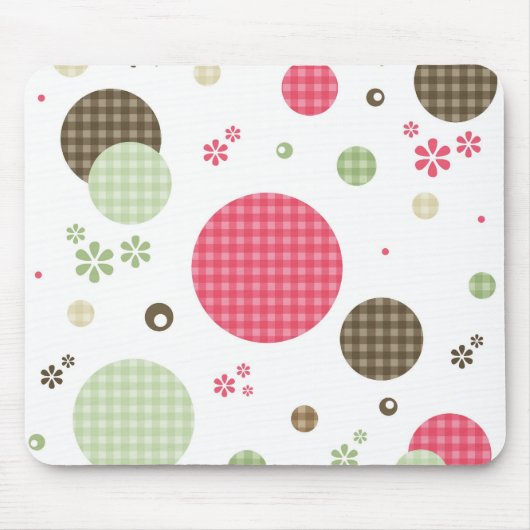 Girly Pink Gingham Pattern Circles Niedlich Daisie Mousepad (Vorne)