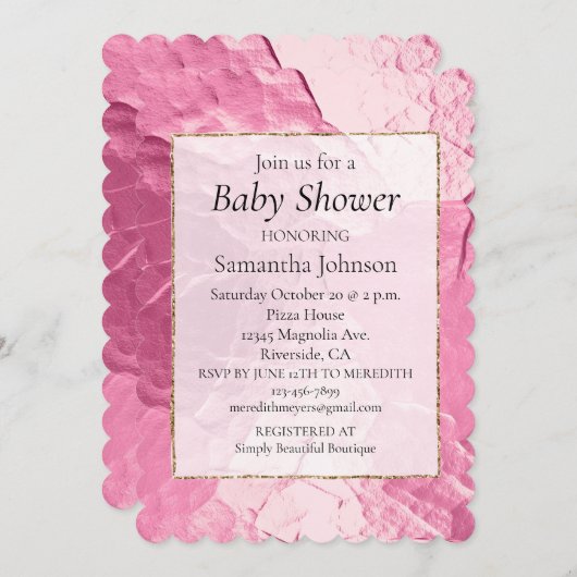 Girly Pink Glam Babydusche Einladung (Vorne/Hinten)