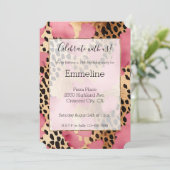Girly Pink Glam Black Gold Leopard Einladung (Stehend Vorderseite)