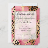 Girly Pink Glam Black Gold Leopard Einladung (Vorderseite)