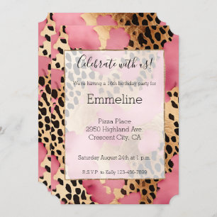 Girly Pink Glam Black Gold Leopard Einladung