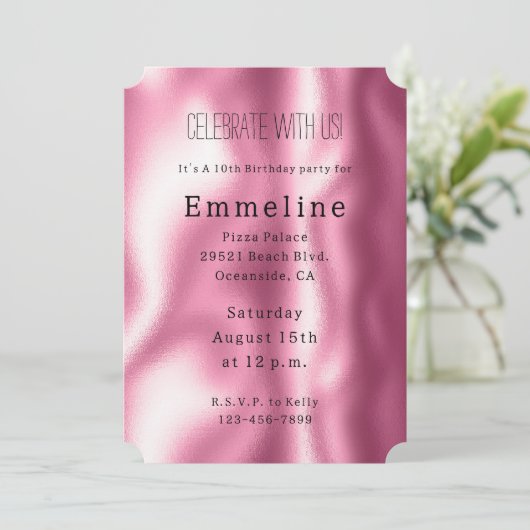 Girly Pink Glam Glitzer Einladung (Stehend Vorderseite)