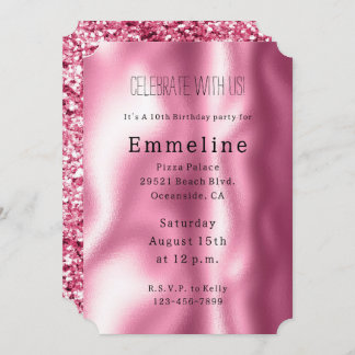 Girly Pink Glam Glitzer Einladung