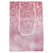 Girly Pink Glam Glitzer funkeln Mittlere Geschenktüte (Rückseite)