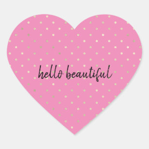 Girly Pink Glam Gold Dots Herz-Aufkleber