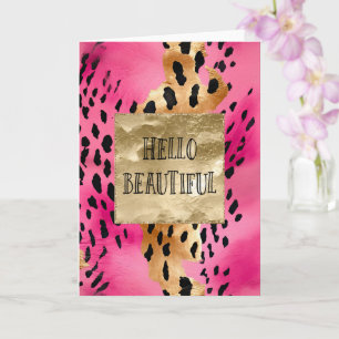 Girly Pink Glam Gold Leopard Hallo schön Karte