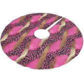 Girly Pink Glam Gold Leopard Weihnachten Polyester Weihnachtsbaumdecke (Schrägansicht)