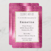 Girly Pink Glam Gold Sparkle Confetti Geburtstag Einladung (Vorne/Hinten)