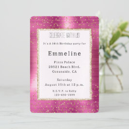 Girly Pink Glam Gold Sparkle Confetti Geburtstag Einladung