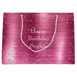 Girly Pink Glam Gold Sparkle Confetti Geburtstag Große Geschenktüte