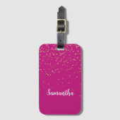 Girly Pink Glam Gold Sparkle Confetti Personalisie Gepäckanhänger (Vorderseite Vertikal)