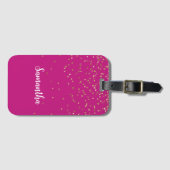 Girly Pink Glam Gold Sparkle Confetti Personalisie Gepäckanhänger (Vorderseite (Horizontal))