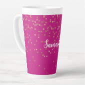 Girly Pink Glam Gold Sparkle Confetti Personalisie Milchtasse (Linke Ecke)