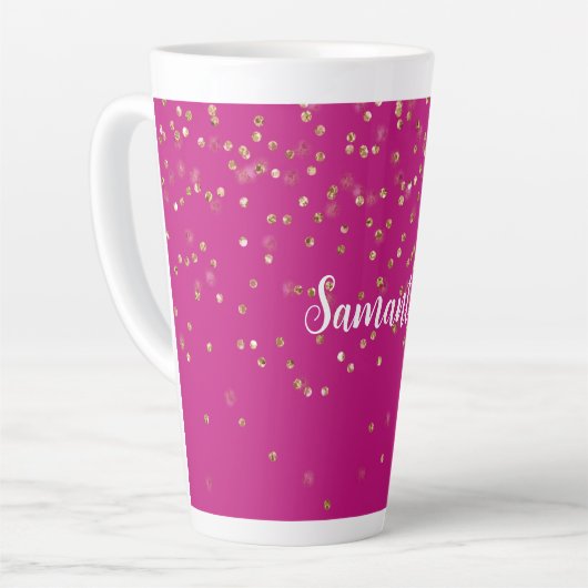 Girly Pink Glam Gold Sparkle Confetti Personalisie Milchtasse (Linke Ecke)