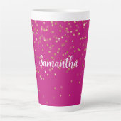 Girly Pink Glam Gold Sparkle Confetti Personalisie Milchtasse (Vorderseite)