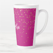 Girly Pink Glam Gold Sparkle Confetti Personalisie Milchtasse (Rechts)