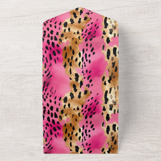 Girly Pink Glam Leopard Print All In One Einladung (Außenbereich)