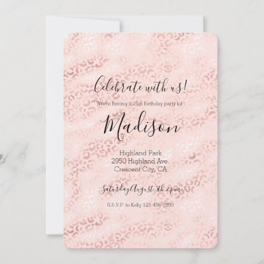 Girly Pink Glam Leopard Print Ombre Einladung (Vorderseite)
